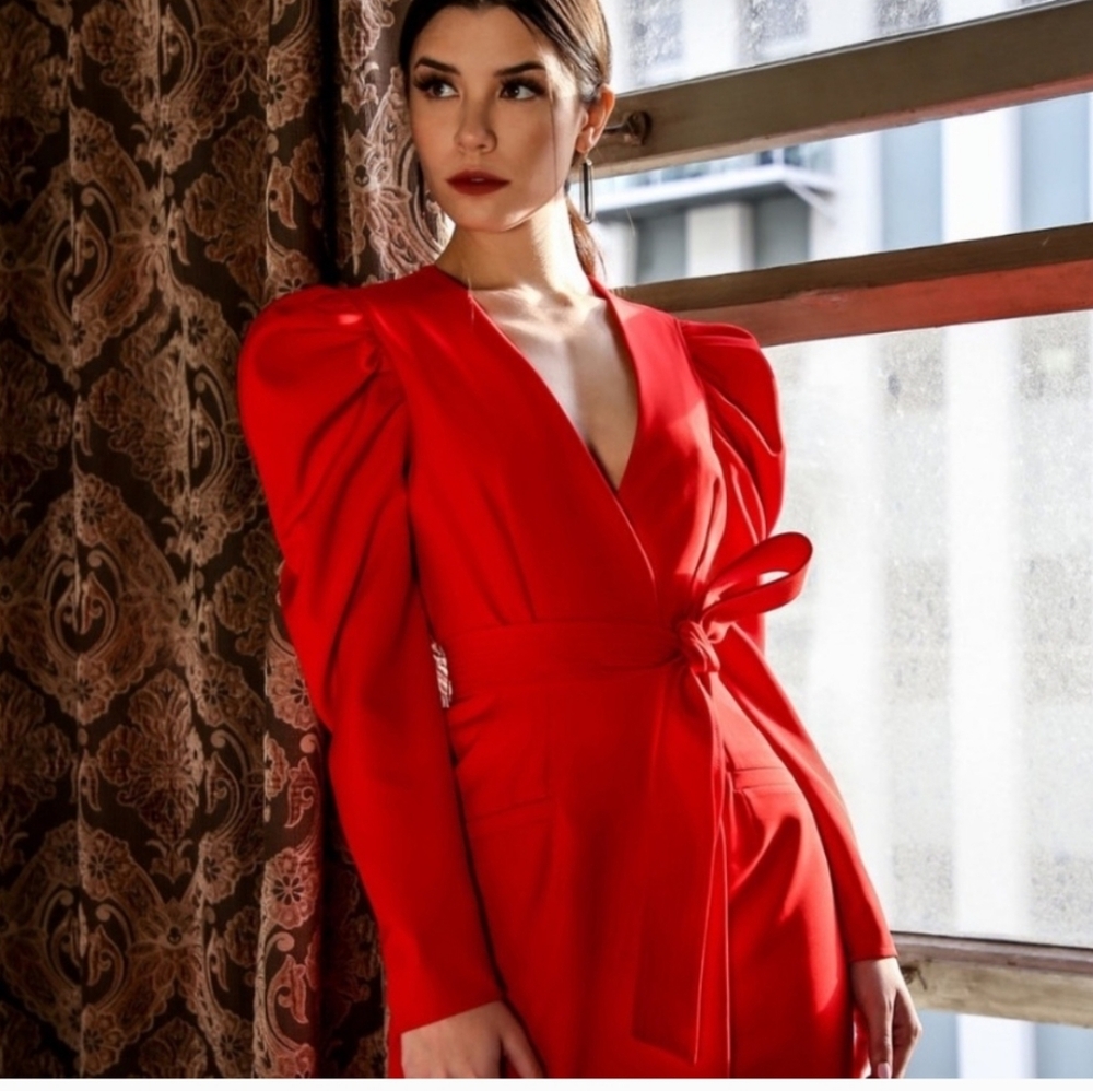 Adelyn Rae Vibrant Red Long Sleeve Dress